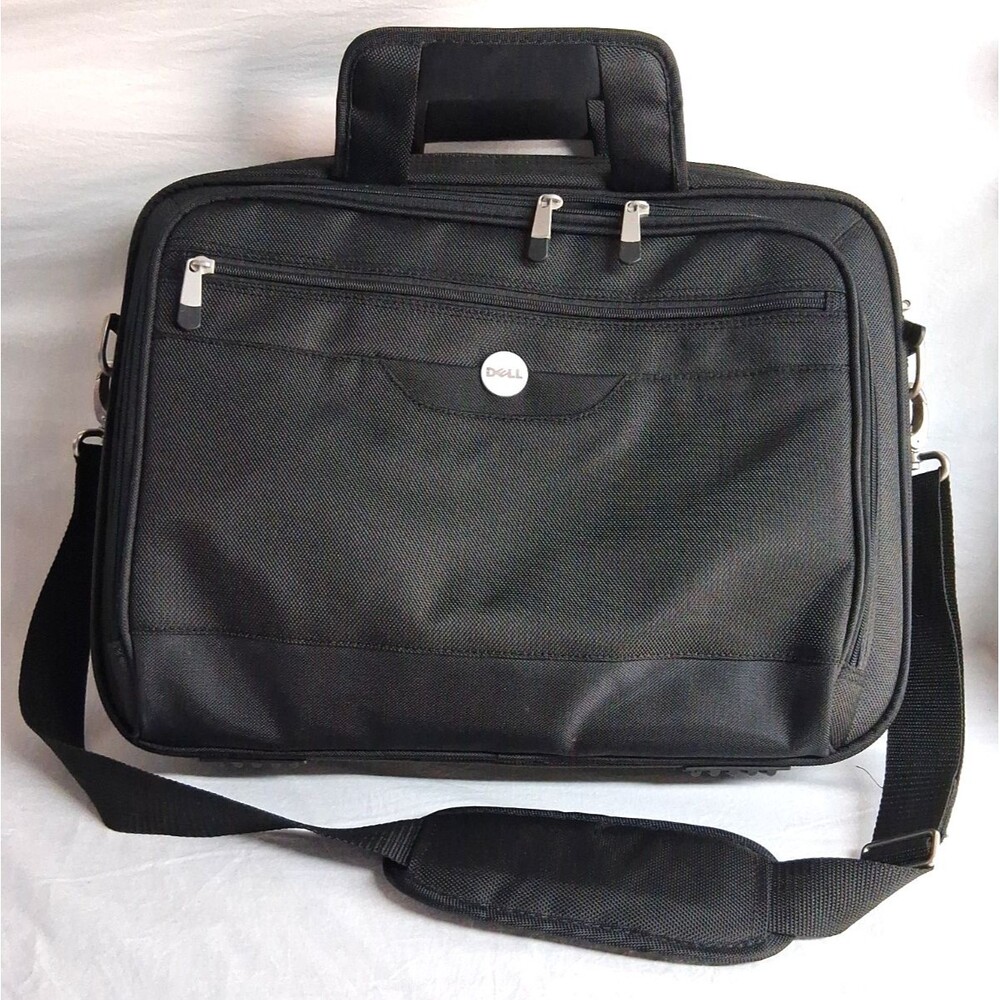 Dell Computers Black Canvas Laptop Messenger Zip Bag With Shoulder Strap Padded